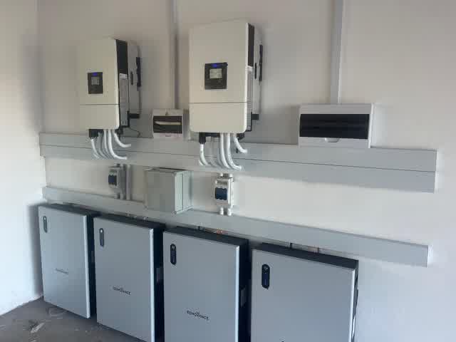 Two Sunsynk inverters and a bank of batteries installed by SA Off Grid Power