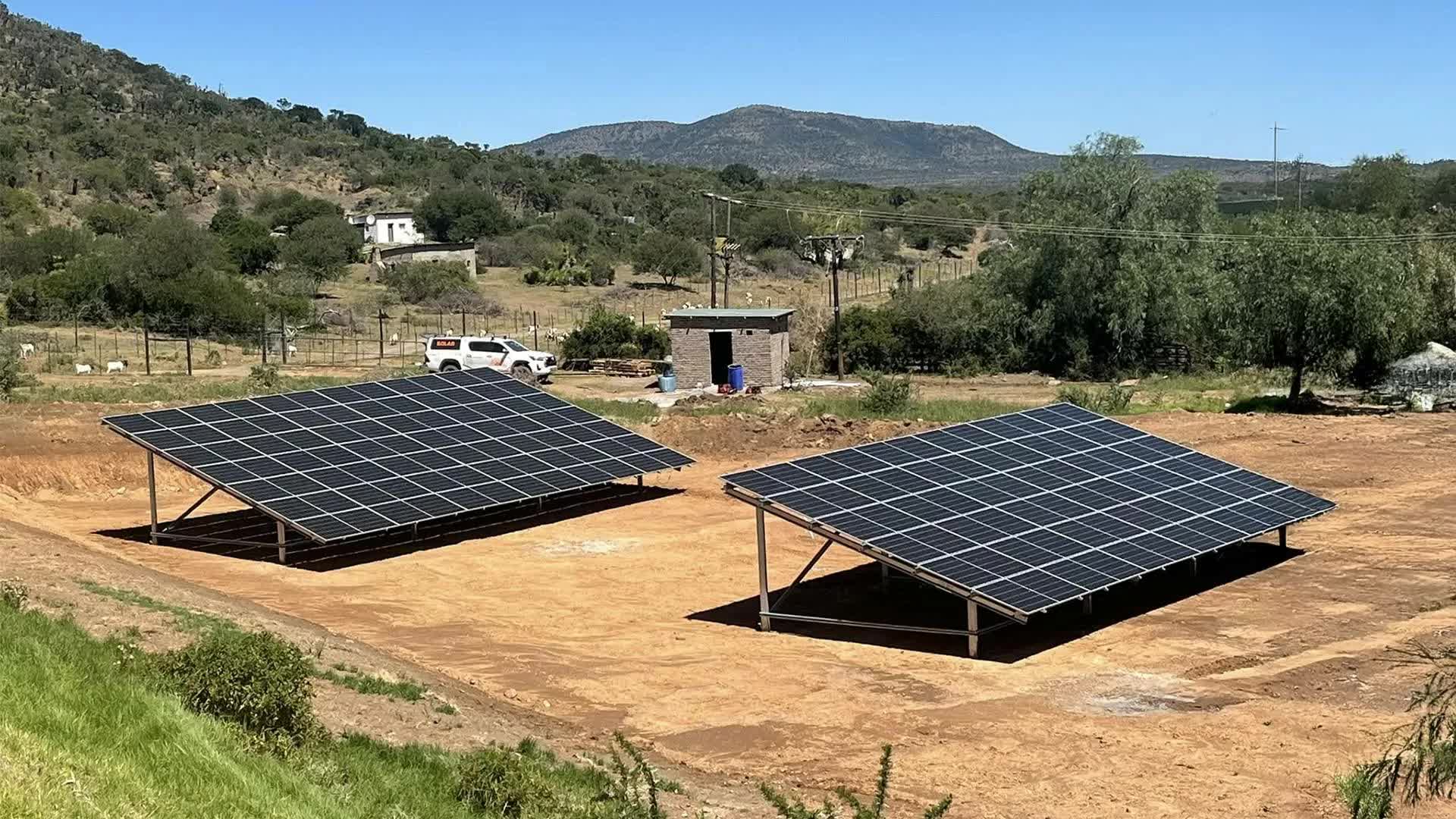 A ground-mounted solar array on an Eastern Cape farm
