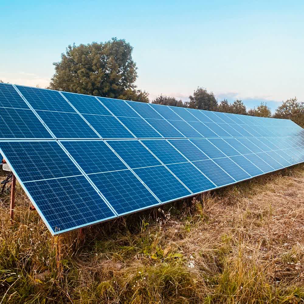 An inverter and battery installation serving a farm